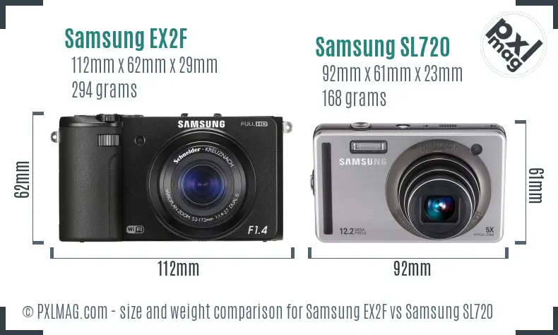 Samsung EX2F vs Samsung SL720 size comparison