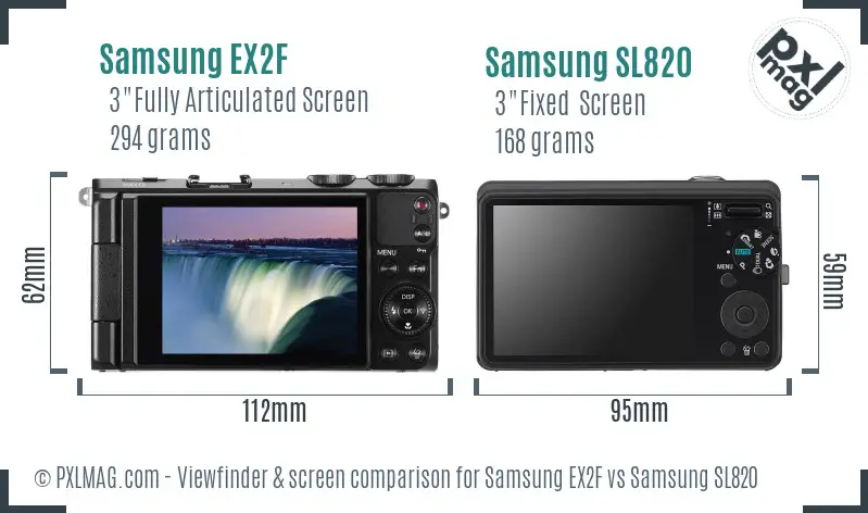 Samsung EX2F vs Samsung SL820 Screen and Viewfinder comparison