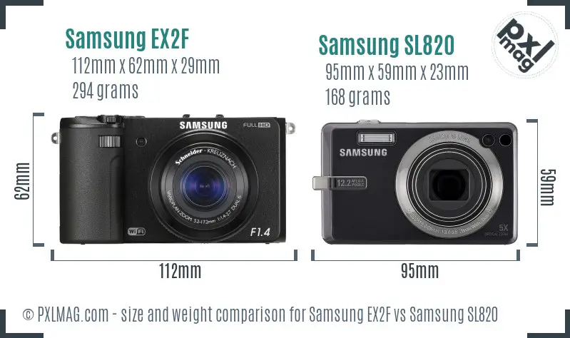 Samsung EX2F vs Samsung SL820 size comparison