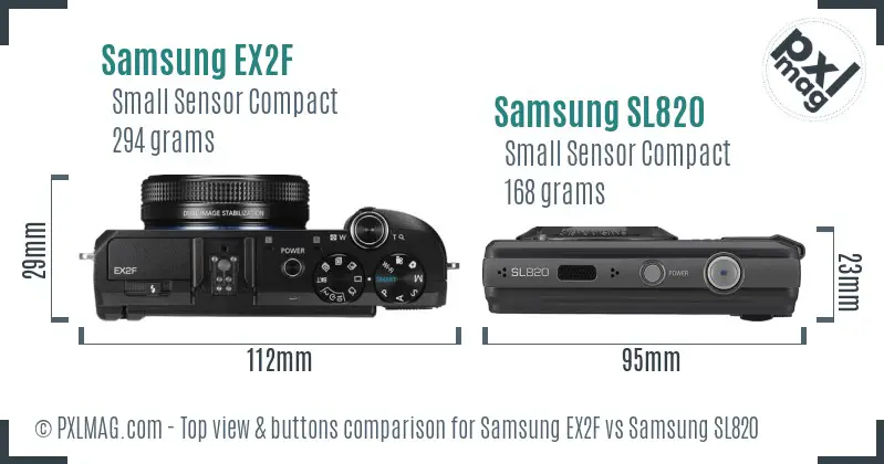 Samsung EX2F vs Samsung SL820 top view buttons comparison