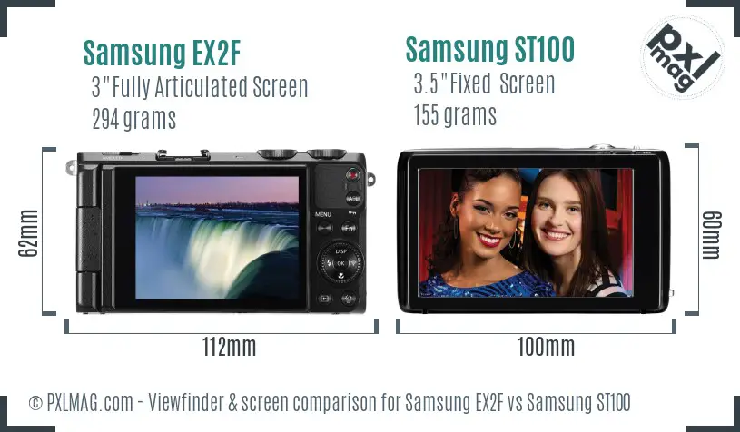 Samsung EX2F vs Samsung ST100 Screen and Viewfinder comparison