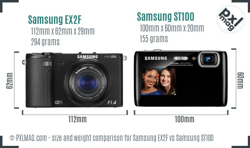 Samsung EX2F vs Samsung ST100 size comparison