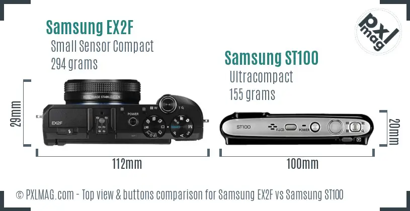 Samsung EX2F vs Samsung ST100 top view buttons comparison
