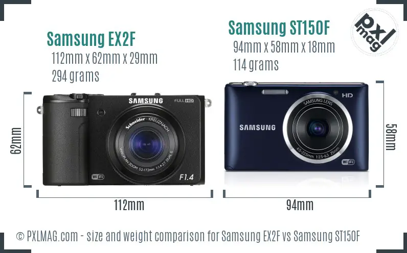 Samsung EX2F vs Samsung ST150F size comparison