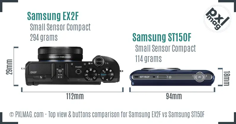Samsung EX2F vs Samsung ST150F top view buttons comparison