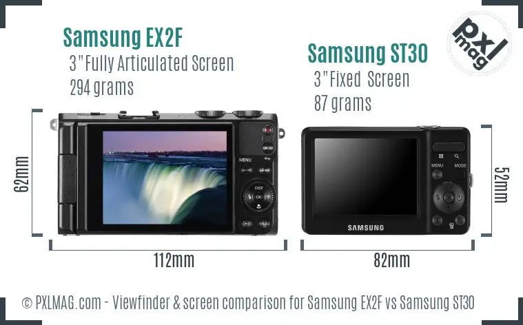 Samsung EX2F vs Samsung ST30 Screen and Viewfinder comparison