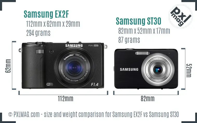 Samsung EX2F vs Samsung ST30 size comparison