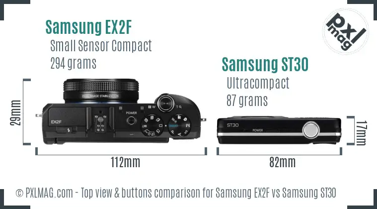 Samsung EX2F vs Samsung ST30 top view buttons comparison