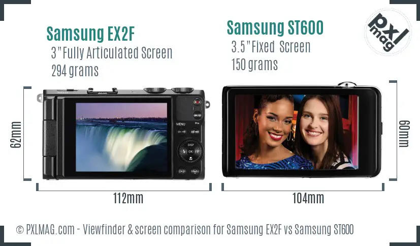 Samsung EX2F vs Samsung ST600 Screen and Viewfinder comparison