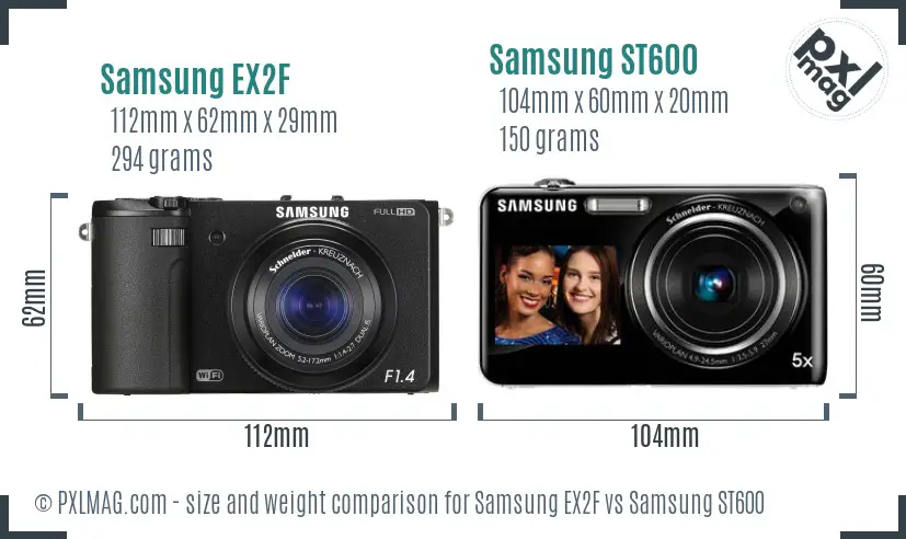 Samsung EX2F vs Samsung ST600 size comparison