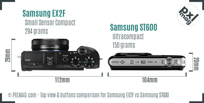 Samsung EX2F vs Samsung ST600 top view buttons comparison