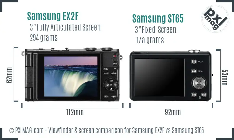 Samsung EX2F vs Samsung ST65 Screen and Viewfinder comparison