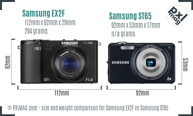 Samsung EX2F vs Samsung ST65 size comparison