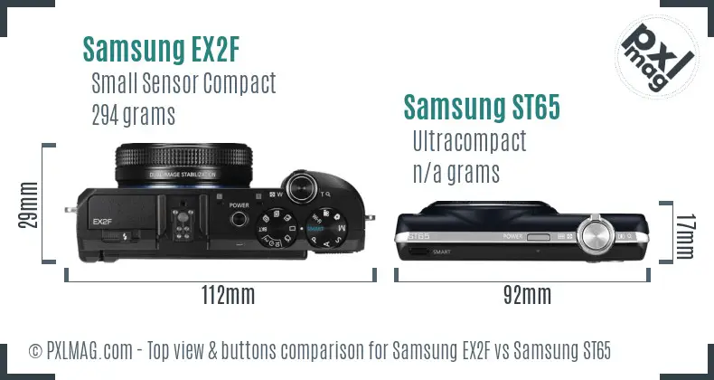 Samsung EX2F vs Samsung ST65 top view buttons comparison