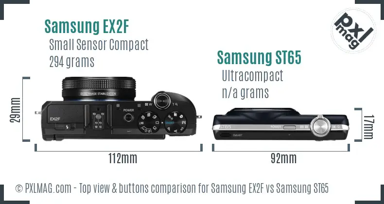 Samsung EX2F vs Samsung ST65 top view buttons comparison Samsung EX2F vs Samsung ST65 top view buttons comparison