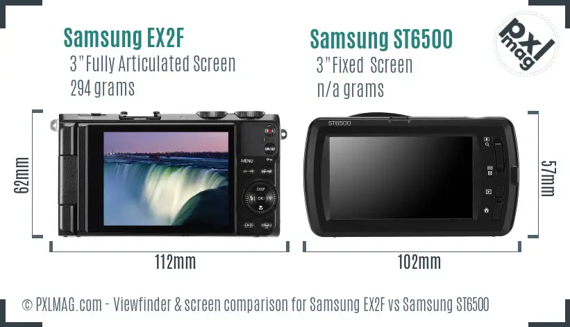Samsung EX2F vs Samsung ST6500 Screen and Viewfinder comparison