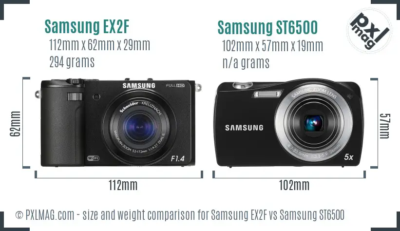 Samsung EX2F vs Samsung ST6500 size comparison