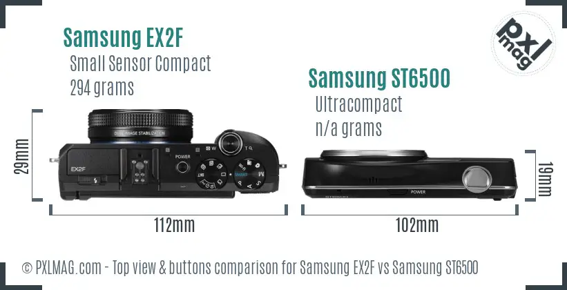 Samsung EX2F vs Samsung ST6500 top view buttons comparison