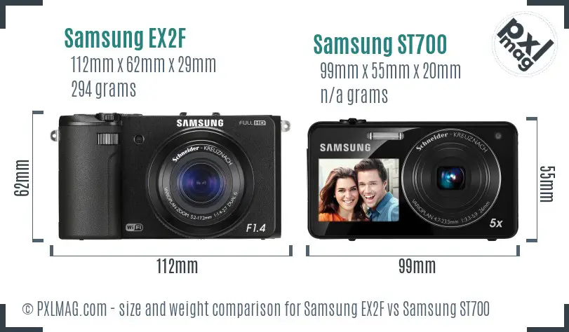 Samsung EX2F vs Samsung ST700 size comparison