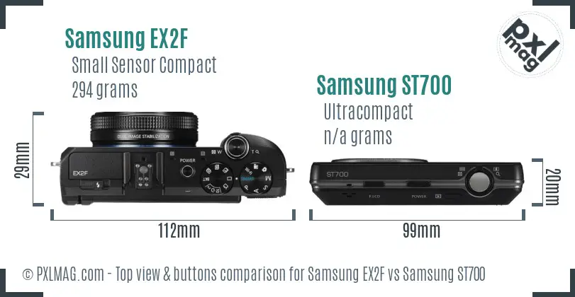 Samsung EX2F vs Samsung ST700 top view buttons comparison
