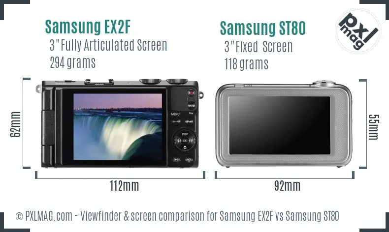 Samsung EX2F vs Samsung ST80 Screen and Viewfinder comparison