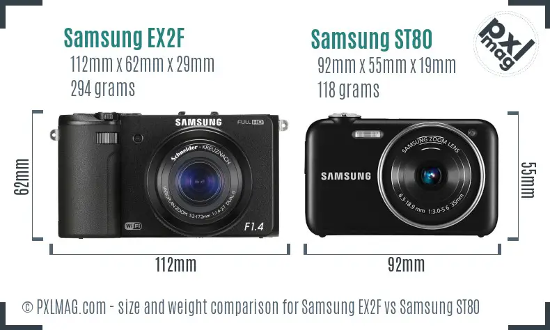 Samsung EX2F vs Samsung ST80 size comparison