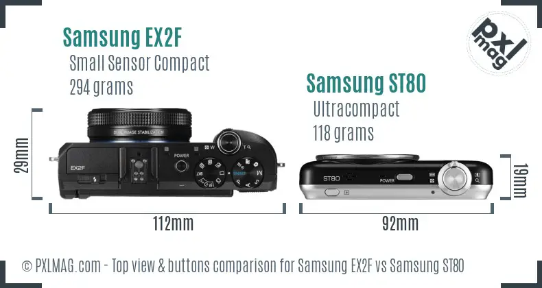 Samsung EX2F vs Samsung ST80 top view buttons comparison