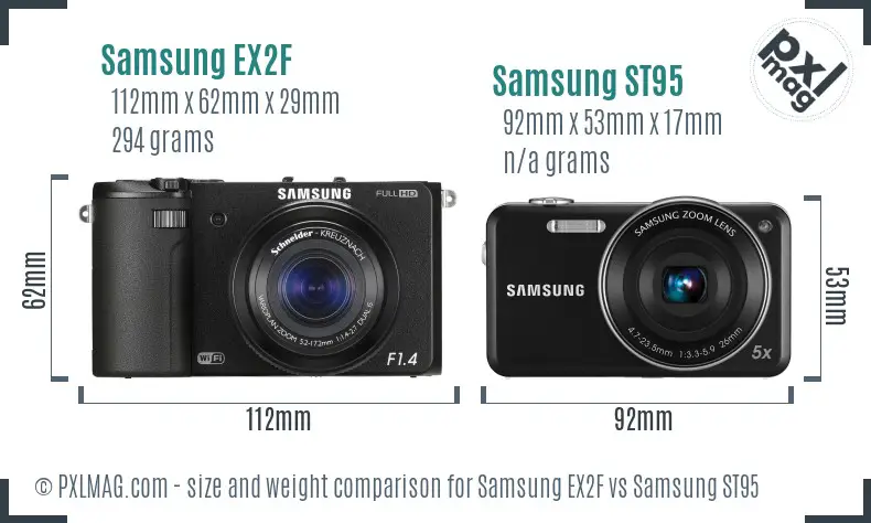 Samsung EX2F vs Samsung ST95 size comparison