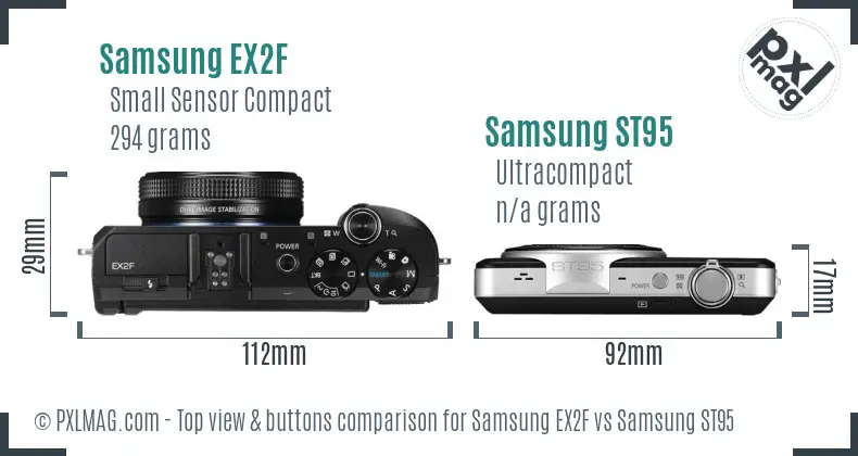 Samsung EX2F vs Samsung ST95 top view buttons comparison