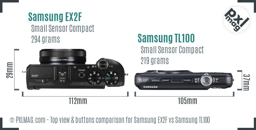 Samsung EX2F vs Samsung TL100 top view buttons comparison