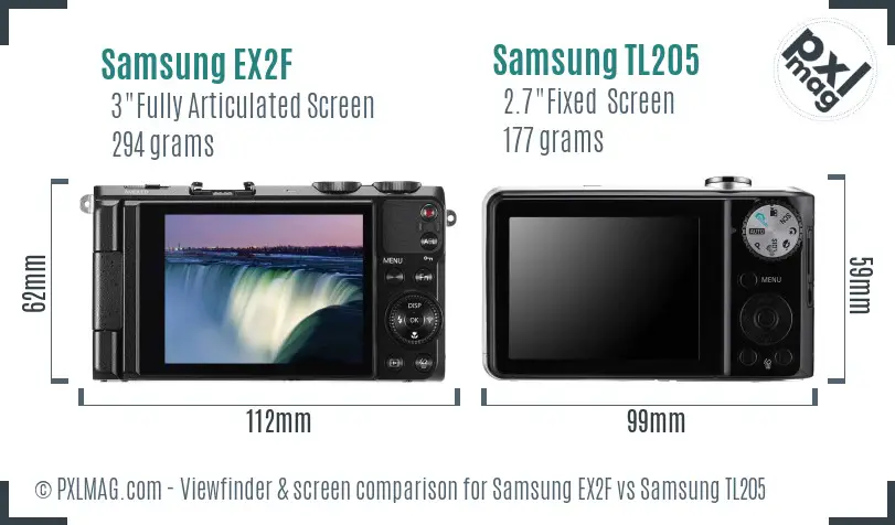 Samsung EX2F vs Samsung TL205 Screen and Viewfinder comparison