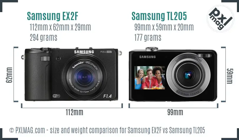 Samsung EX2F vs Samsung TL205 size comparison