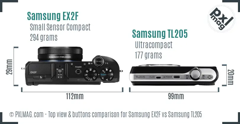 Samsung EX2F vs Samsung TL205 top view buttons comparison