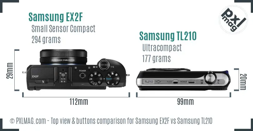 Samsung EX2F vs Samsung TL210 top view buttons comparison Samsung EX2F vs Samsung TL210 top view buttons comparison