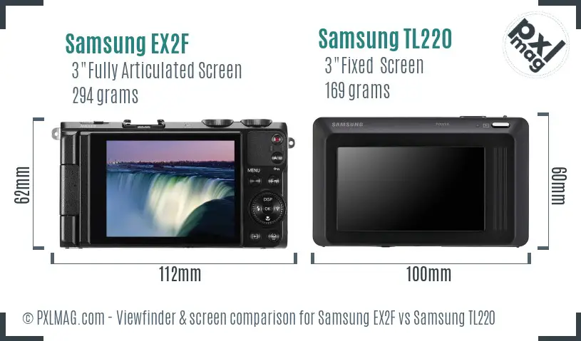 Samsung EX2F vs Samsung TL220 Screen and Viewfinder comparison