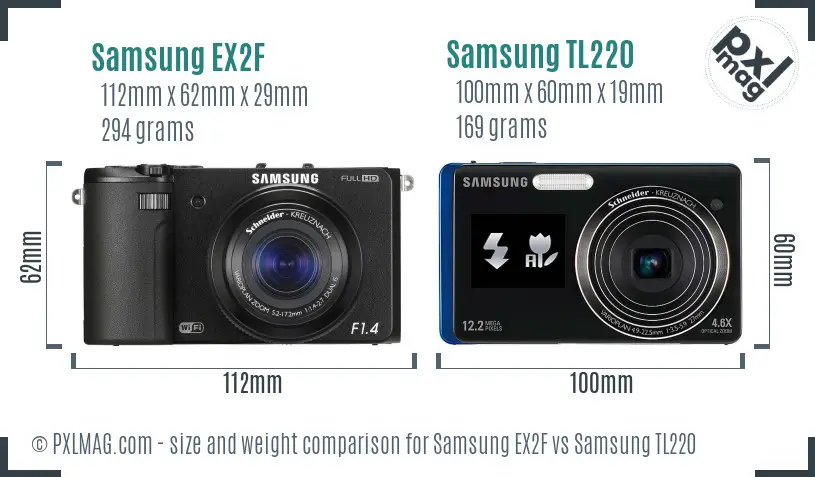 Samsung EX2F vs Samsung TL220 size comparison