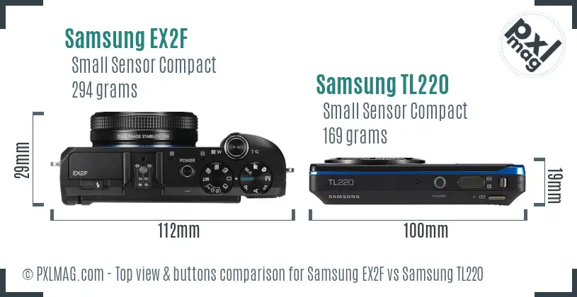 Samsung EX2F vs Samsung TL220 top view buttons comparison