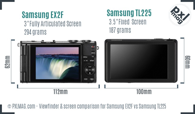 Samsung EX2F vs Samsung TL225 Screen and Viewfinder comparison