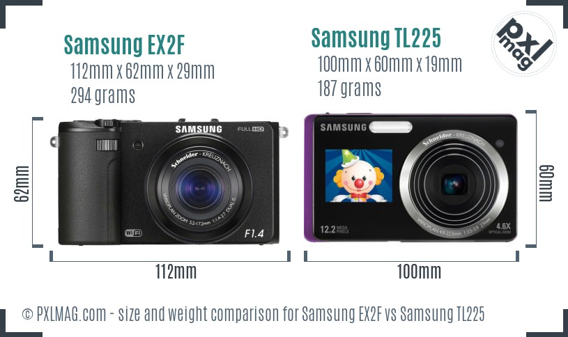 Samsung EX2F vs Samsung TL225 size comparison