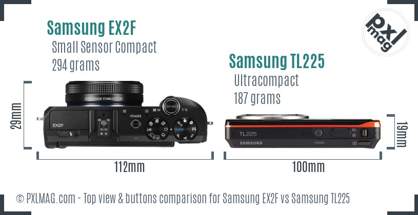 Samsung EX2F vs Samsung TL225 top view buttons comparison