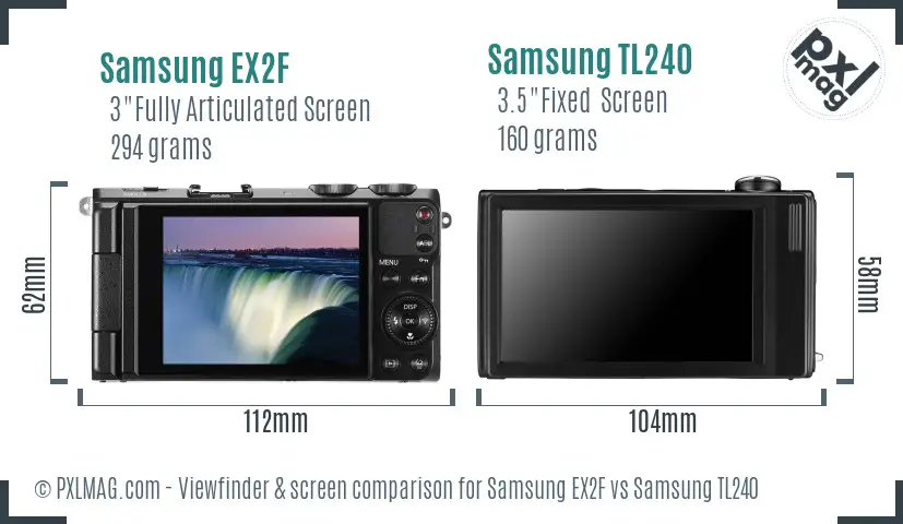 Samsung EX2F vs Samsung TL240 Screen and Viewfinder comparison