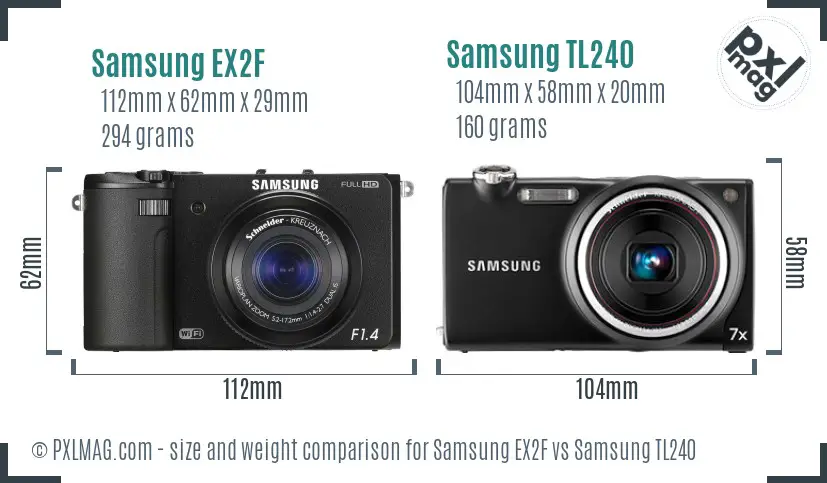 Samsung EX2F vs Samsung TL240 size comparison