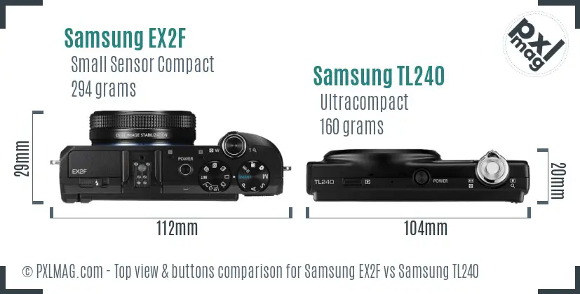 Samsung EX2F vs Samsung TL240 top view buttons comparison