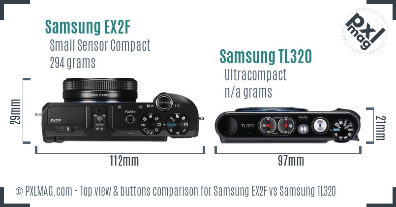 Samsung EX2F vs Samsung TL320 top view buttons comparison