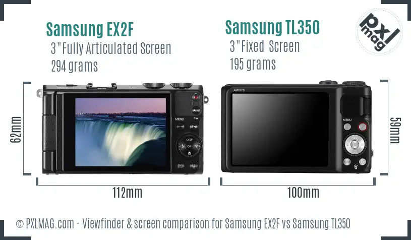 Samsung EX2F vs Samsung TL350 Screen and Viewfinder comparison