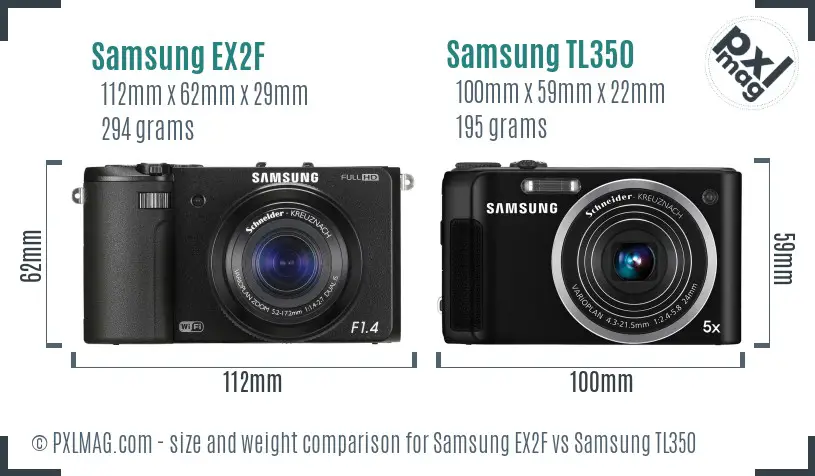 Samsung EX2F vs Samsung TL350 size comparison