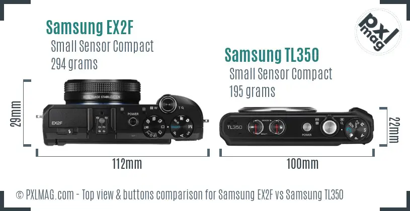 Samsung EX2F vs Samsung TL350 top view buttons comparison