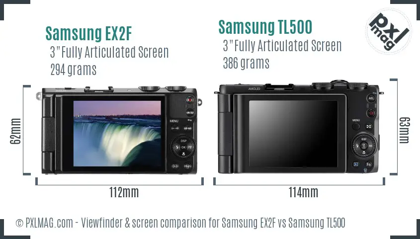 Samsung EX2F vs Samsung TL500 Screen and Viewfinder comparison