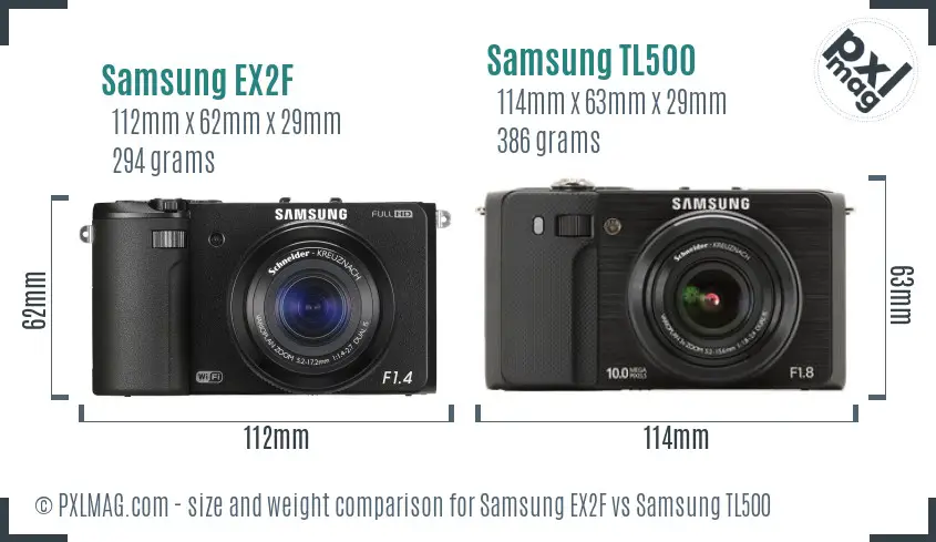 Samsung EX2F vs Samsung TL500 size comparison