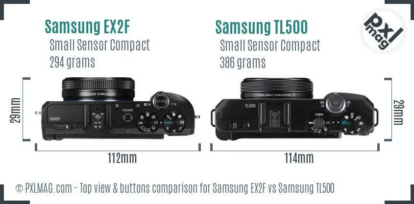 Samsung EX2F vs Samsung TL500 top view buttons comparison